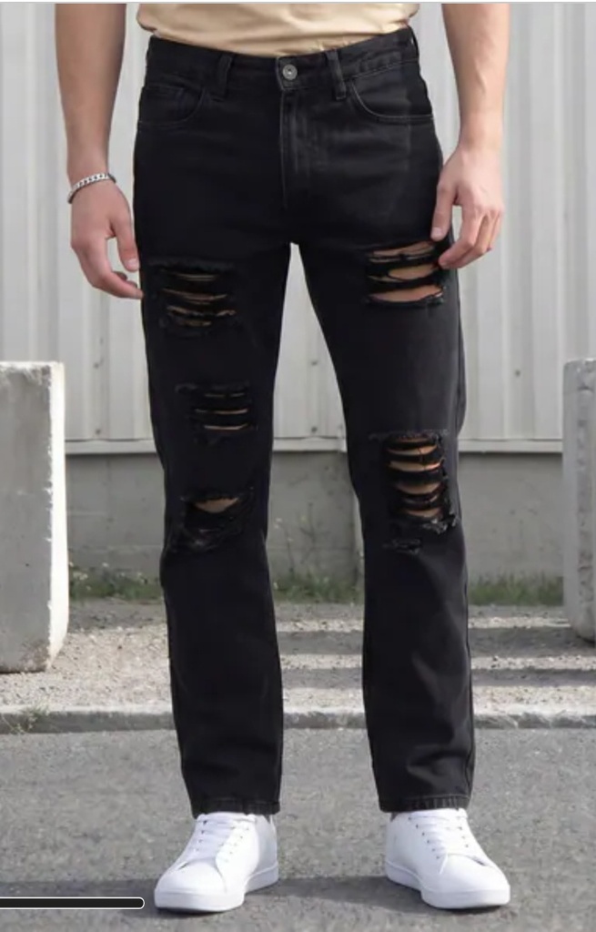 Men Button closure with distressed jeans